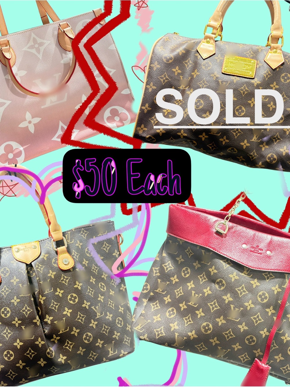 Fashion bags! LV Monogram material with Pink or Brown Accents $50 per bag.